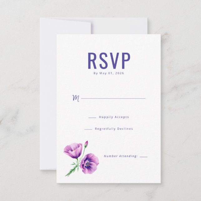 Elegant Marin Blommig RSVP OSA Kort (Framsida)