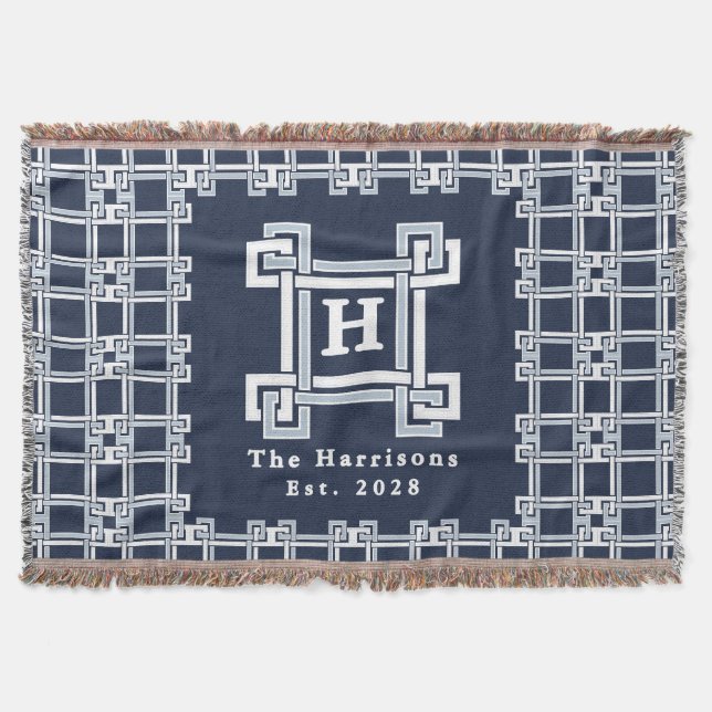 Elegant Marin Familj Est Monogram Filt (Framsidan)