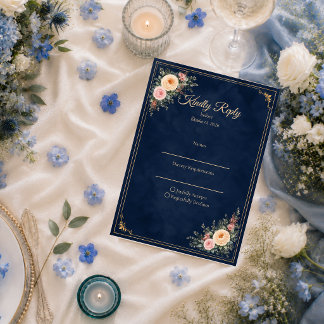 Elegant Marin Hörnfest Blommig Bröllop OSA Kort