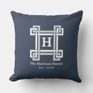 Elegant marin kustnära grekisk nyckelmonogram kudde