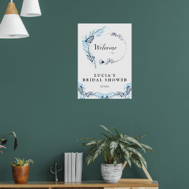 Elegant marin monogramblomma bröllopsdusch välkomm poster