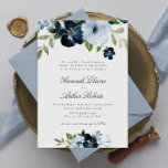 elegant marin och ljusblå blommigt bröllop inbjudningar<br><div class="desc">Ett blått tema för bröllop med vattenfärg blåa blommor och löv. En perfekt för vintern och vår bröllop. Du kan anpassa texten och färg-detaljerna på bröllopsinbjudan.</div>
