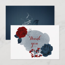 elegant - marin och röd blommigt tack kort
