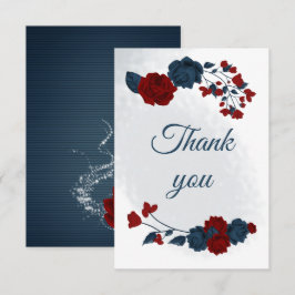 elegant marin och rödblommor botaniska tack kort