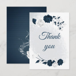 elegant marin och vit blomma botaniskt tack kort