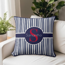 Elegant marin röd randig initial monogram kudde