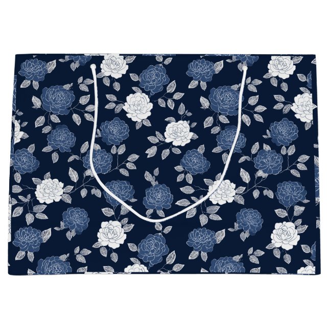 Elegant marin ros vit blommönster (Framsidan)