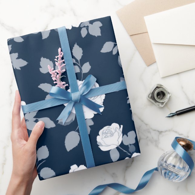 Elegant marin ros vit blommönster presentpapper (Gifting)