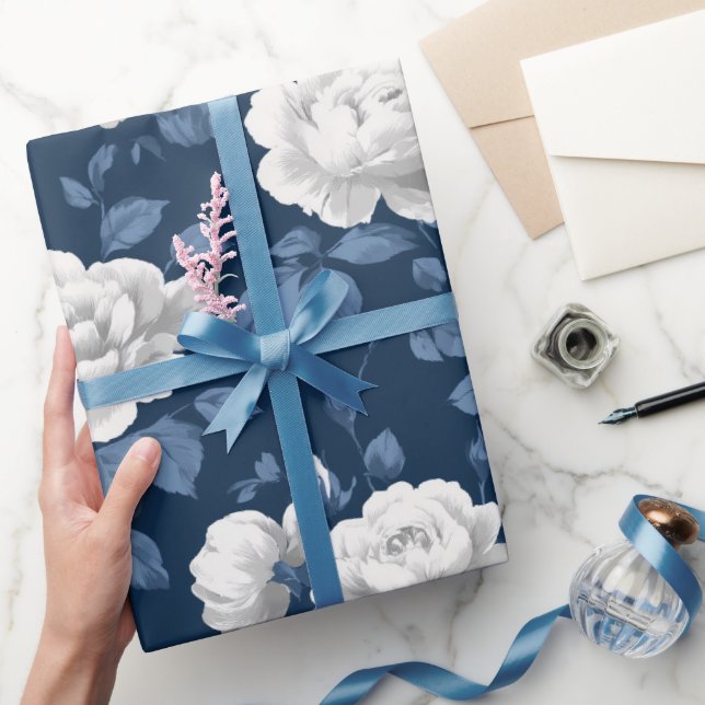 Elegant marin ros vit blommönster presentpapper (Gifting)