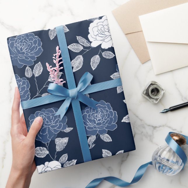 Elegant marin ros vit blommönster presentpapper (Gifting)