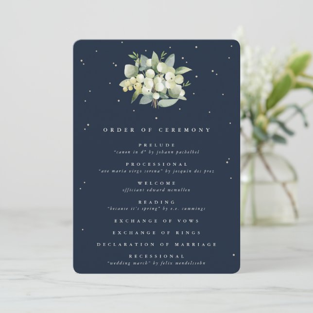 Elegant marin snöbär + eukalyptus bröllopsbukett program (Stående Fram)