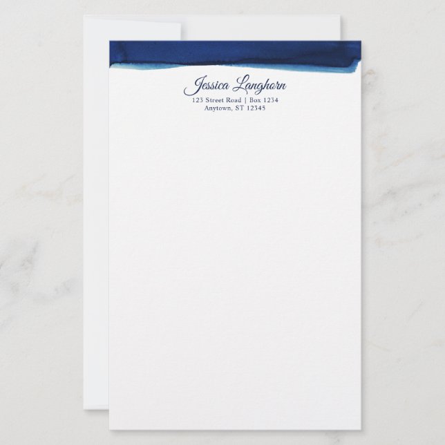 Elegant marin vattenfärgspersonaliserad brevpapper (Framsida)
