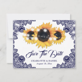 Elegant marinblå blommig spets solros bröllop meddelande