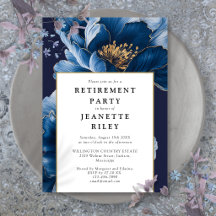 Elegant marinblå blomsterfest för pensionering