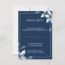 Elegant marinblå blomstermönstrad bröllops-RSVP-ko