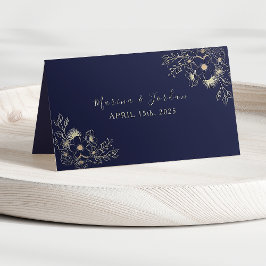 Elegant marinblå blomstermönstrad platskort för br placeringskort