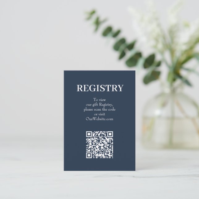 Elegant Marinblå Bröllopspresentregistrering QR-ko Tilläggskort (Stående Fram)