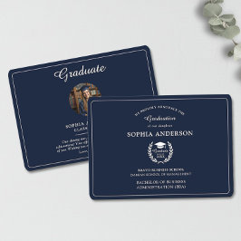 Elegant marinblå examensfotobeannonsning inbjudningar