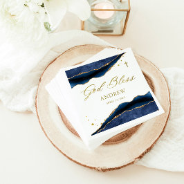 Elegant marinblå geod med guldkors | Dop Pappersservett