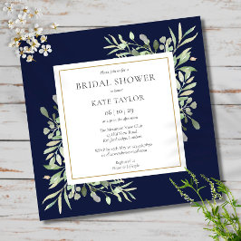 Elegant marinblå grönska bröllop brud shower inbjudningar