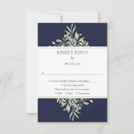 Elegant marinblå grönska bröllop RSVP-kort OSA Kort