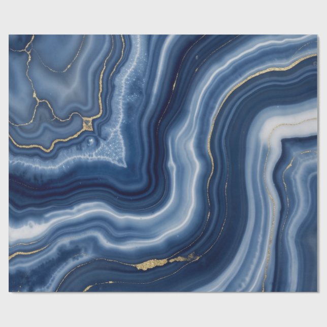 Elegant marinblå guld abstrakt flytande marmor  presentpapper (Platt)