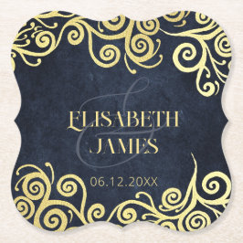 Elegant marinblå guldvirvlar bröllop sofistikerat underlägg papper