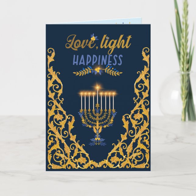 Elegant marinblå Hannuká-menorah Kort (Framsida)