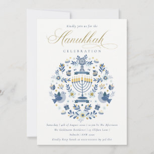 Elegant marinblå Hanukkah blomsterfest Julkort