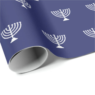 Elegant marinblå judisk menorah mönster presentpapper