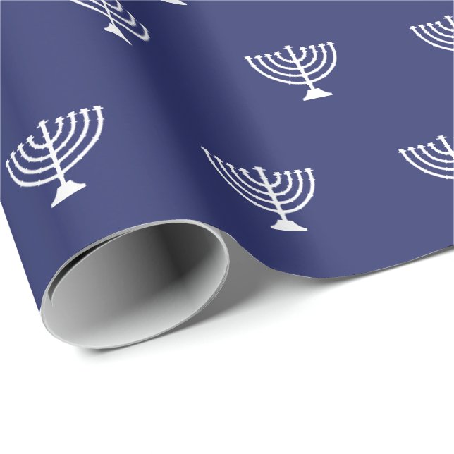 Elegant marinblå judisk menorah mönster presentpapper (Rullad Hörn)