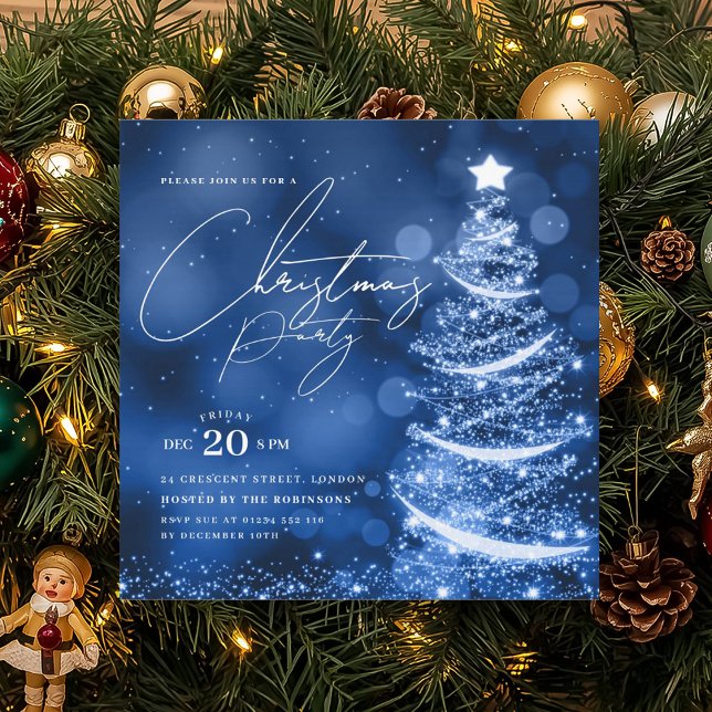 ELEGANT marinblå julgran fester  Inbjudningar (ELEGANT Navy Blue Winter Christmas Tree Party Invitation)