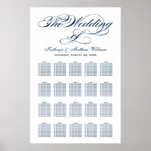 Elegant marinblå kalligrafi bröllopsplatskarta poster