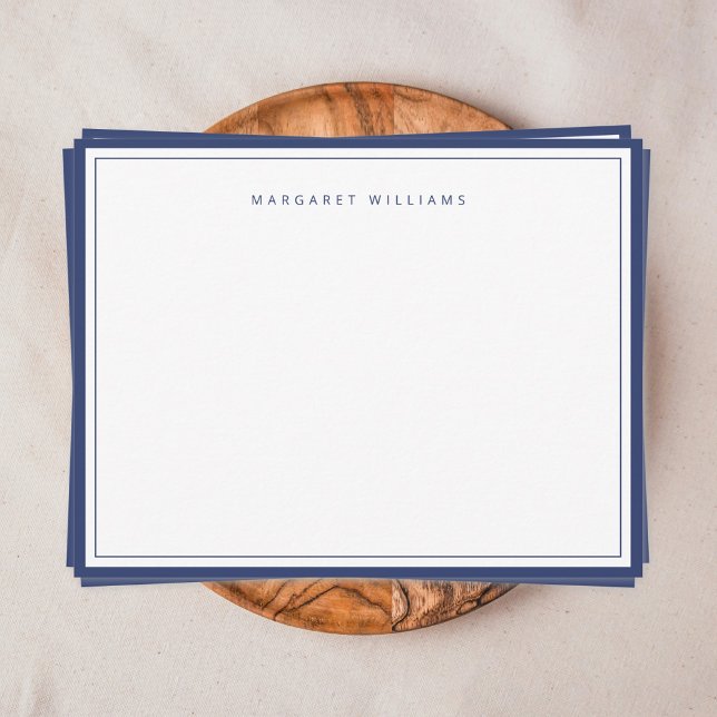 Elegant marinblå kant enkel minimalistisk anteckningskort (Navy blue border simple modern minimalist personalized note card)