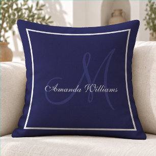 Elegant marinblå klassisk familjemonogram kudde