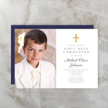 Elegant marinblå kors fotoboy första kommunion