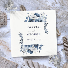 Elegant marinblå landskapsblommig servett för bröl