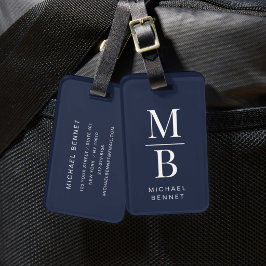 Elegant marinblå monogram bagagebricka