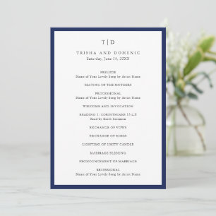 Elegant marinblå monogram modern bröllop program