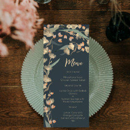 Elegant marinblå och beige botanisk vildblomma meny