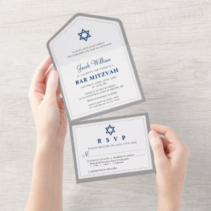 Elegant marinblå och grå Bar Mitzvah Allt i Ett 