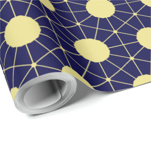 Elegant marinblå och gul geometrisk kakel mönster presentpapper