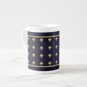 Elegant marinblå och guld- damast benporslin mugg