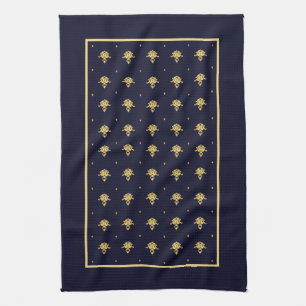 Elegant marinblå och guld- damast kökshandduk