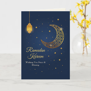 Elegant marinblå och guld filigran Ramadan Kareem Kort