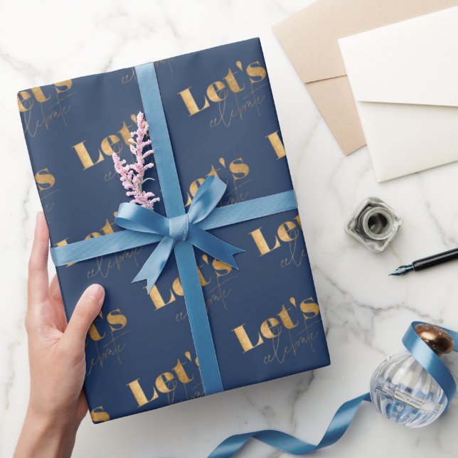 Elegant Marinblå och Guld Låt oss Fira Födelsedag Presentpapper (Gifting)