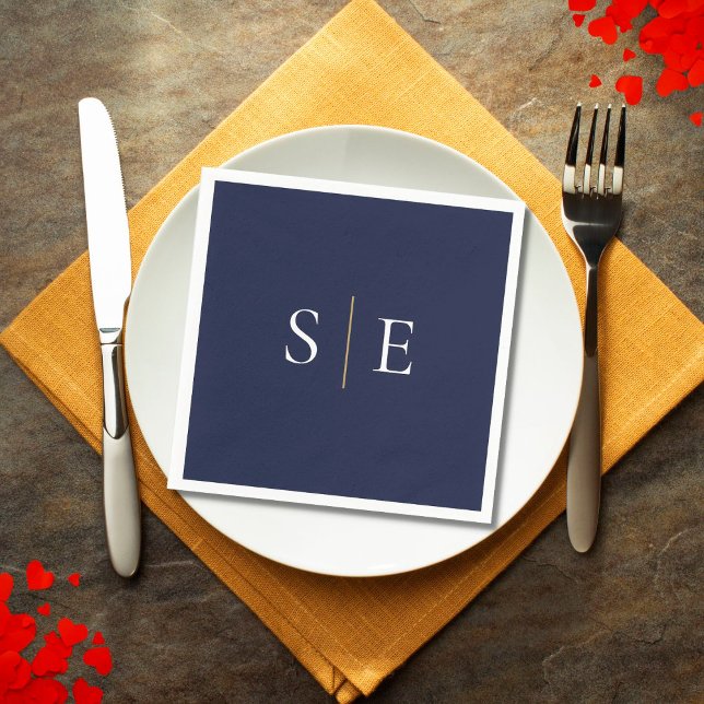 Elegant marinblå och guldmonogram minimalism pappersservett (Elegant Navy Blue And Gold Monogram Minimalist Napkins)