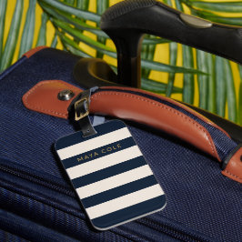 Elegant marinblå och krämfärgade ränder Personlig  Bagagebricka