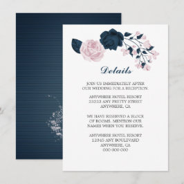 Elegant marinblå och rosa blommor detaljer tilläggskort