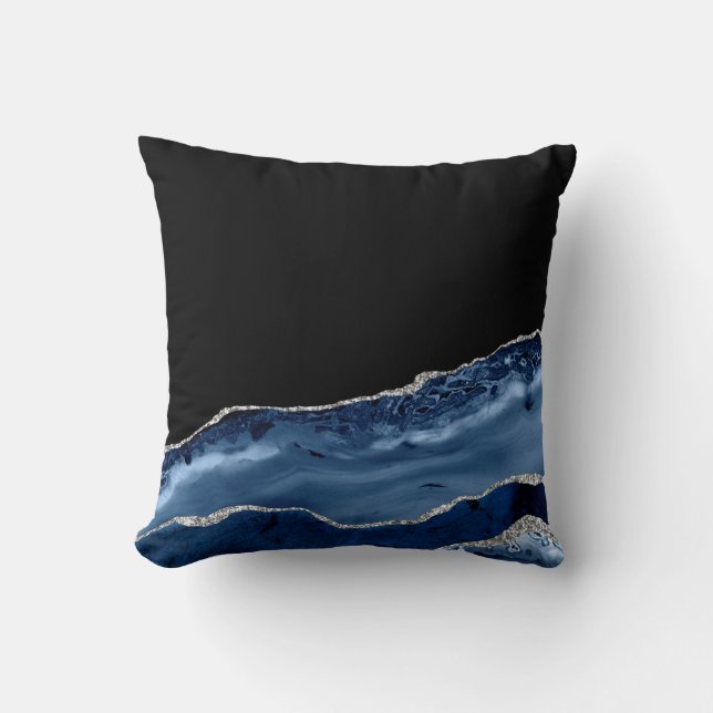 Elegant marinblå och silver agat kudde (Framsida)